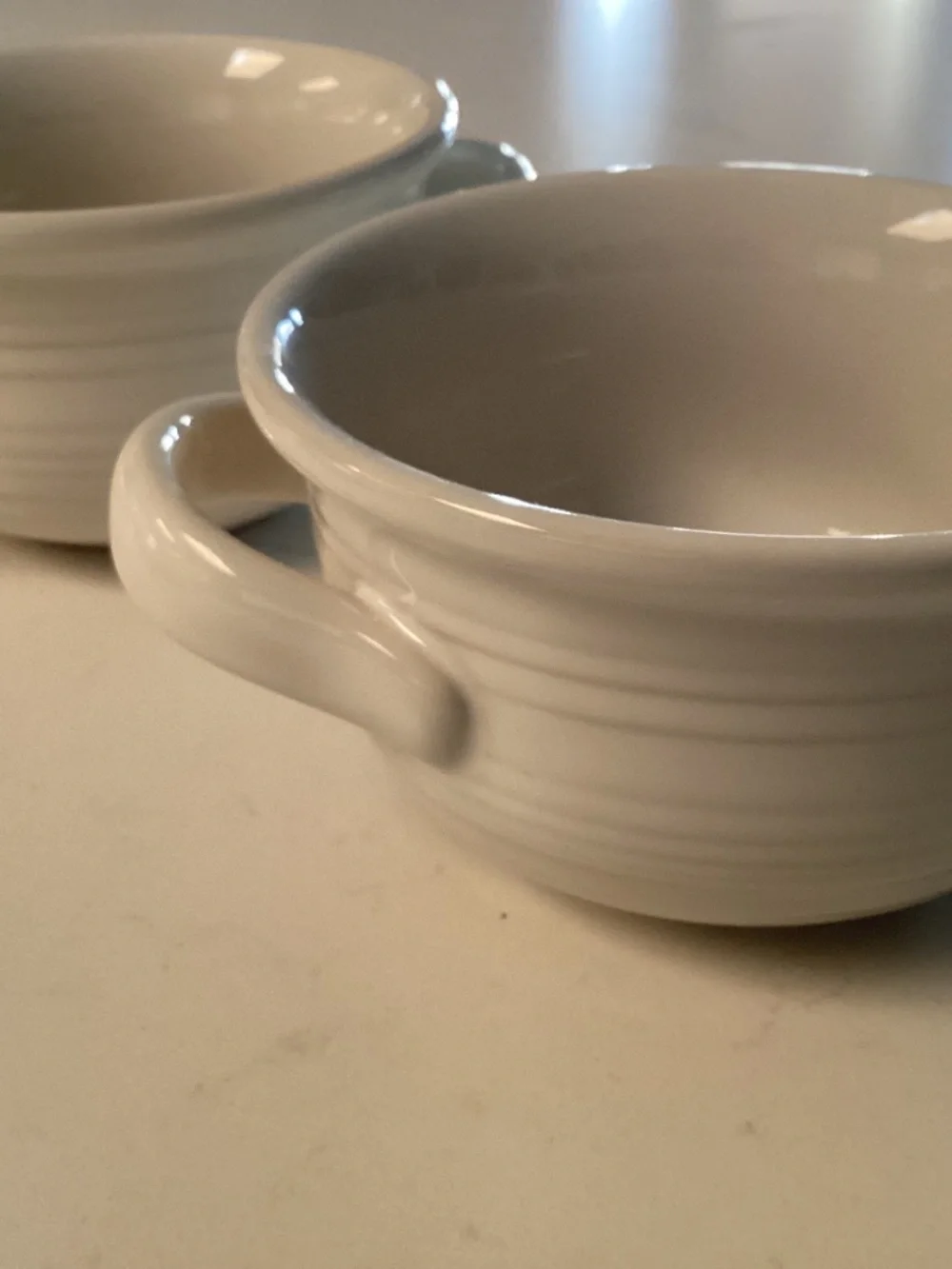 NWOT SET 2 $30 Crate & Barrel Cb2 Farmhouse Soup Bowls White Stackable Handles